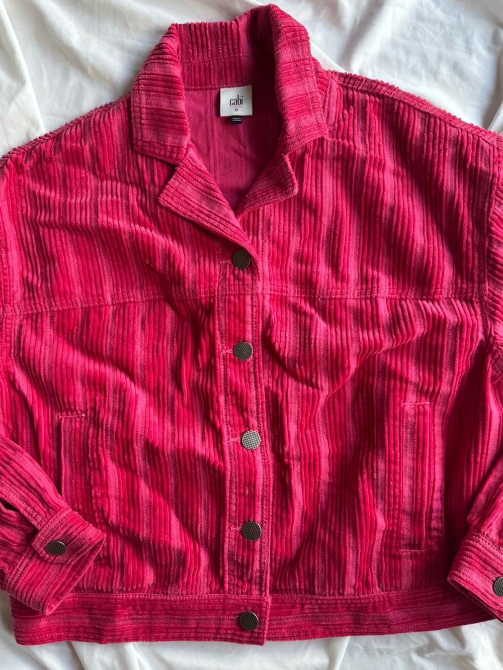 CAbi Bright Pink Ribbed Corduroy Button-Down Jacket